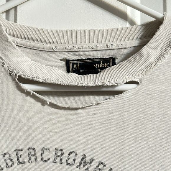 Abercrombie & Fitch Y2K 1990’s Off White Long Sleeve Tee THRASHED Vintage L - Picture 4 of 13